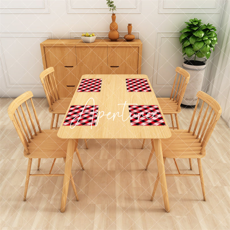 Aperturee - Red Pink Black Rhombus Plaid Line Set Of 4 Placemats