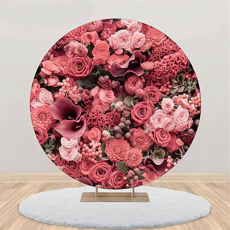 Aperturee - Red Pink Floral Romantic Round Wedding Backdrop