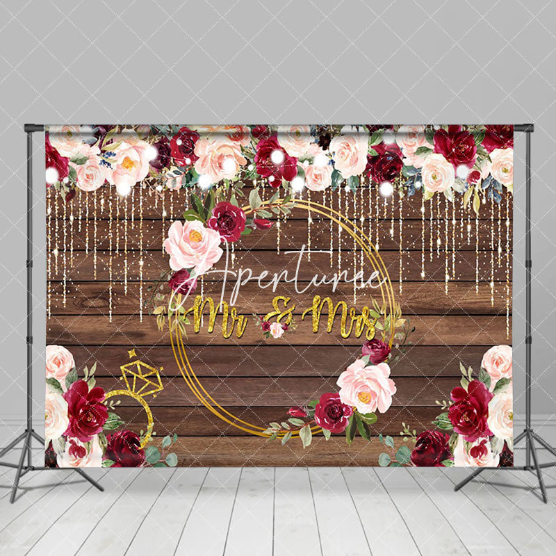 Aperturee - Red Pink Floral Wooden Wall Wedding Party Backdrop