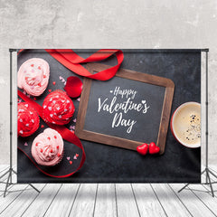 Aperturee - Red Pink Flower Cake Coffee Valentines Day Backdrop