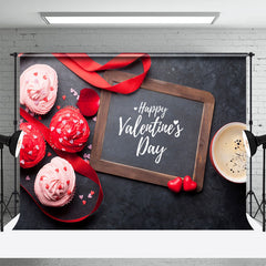 Aperturee - Red Pink Flower Cake Coffee Valentines Day Backdrop