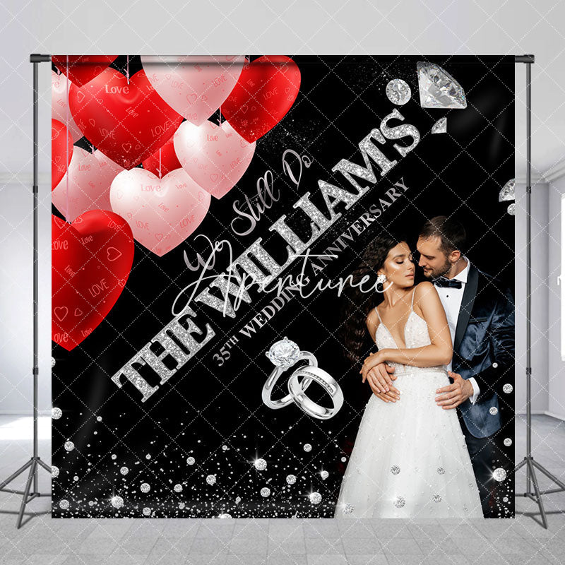 Aperturee - Red Pink Heart Balloon Custom Anniversary Backdrop