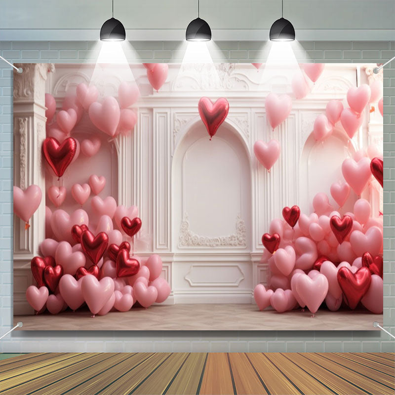 Aperturee - Red Pink Heart Balloon Elegant Relief Wall Backdrop