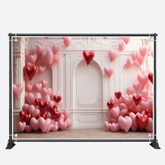 Aperturee - Red Pink Heart Balloon Elegant Relief Wall Backdrop