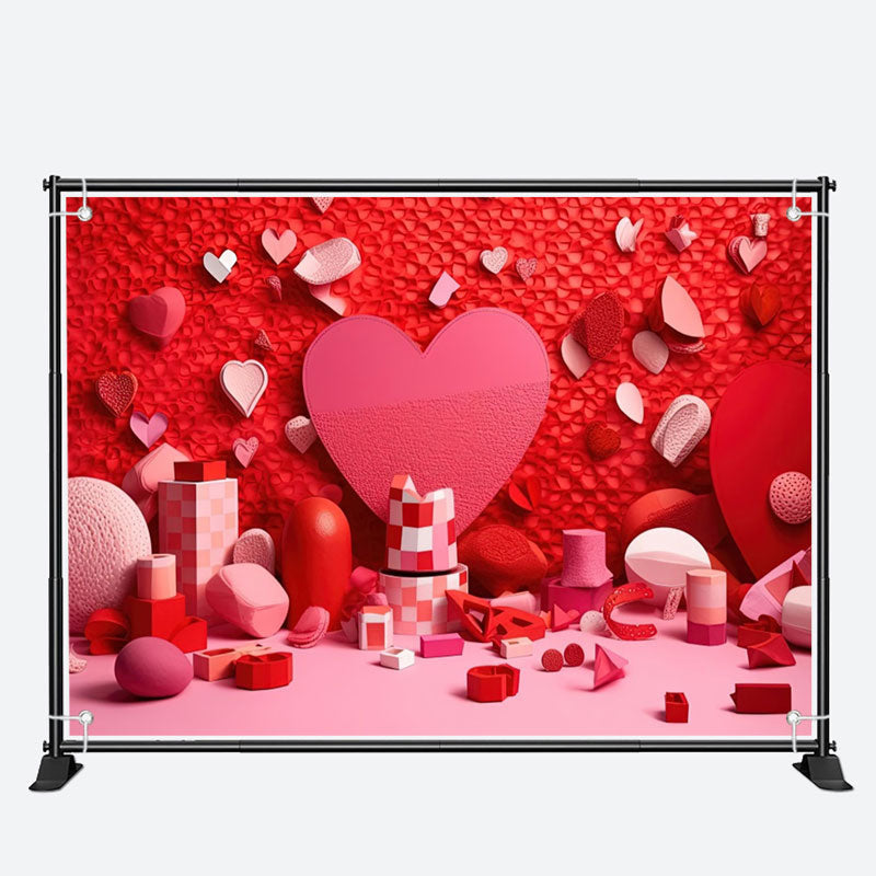 Aperturee - Red Pink Heart Toy Blocks Valentines Day Backdrop