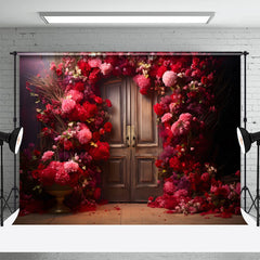 Aperturee - Red Pink Rose Brown Door Backdrop For Photography