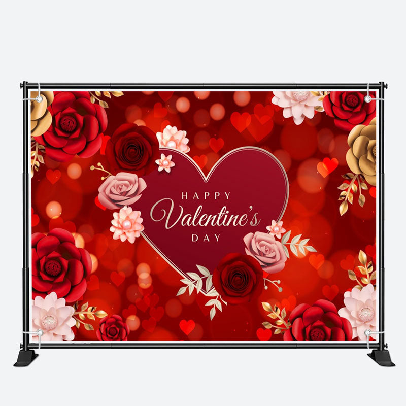 Aperturee - Red Pink Rose Heart Bokeh Valentines Day Backdrop