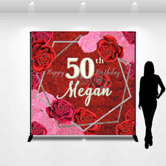 Aperturee - Red Pink Roses Custom Name 50th Birthday Backdrop