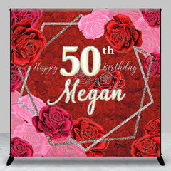 Aperturee - Red Pink Roses Custom Name 50th Birthday Backdrop