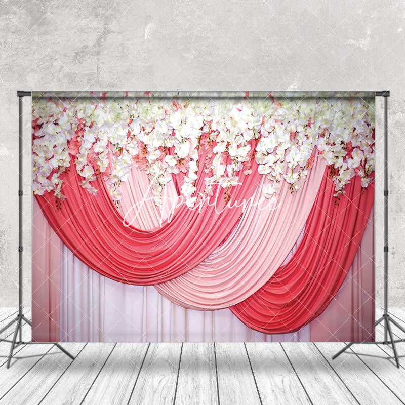 Aperturee - Red Pink White Floral Valentines Day Photo Backdrop