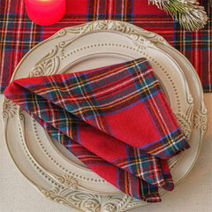 Aperturee Red Plaid Christmas Table Napkins Cloth For Decor