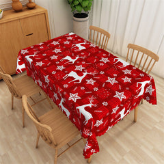 Aperturee - Red Plaid Deer Star Leaves Christmas Dining Tablecloth