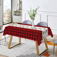 Aperturee - Red Plaid Dwarfs Repeat Christmas Tablecloth For Decor