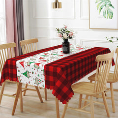 Aperturee - Red Plaid Dwarfs Repeat Christmas Tablecloth For Decor