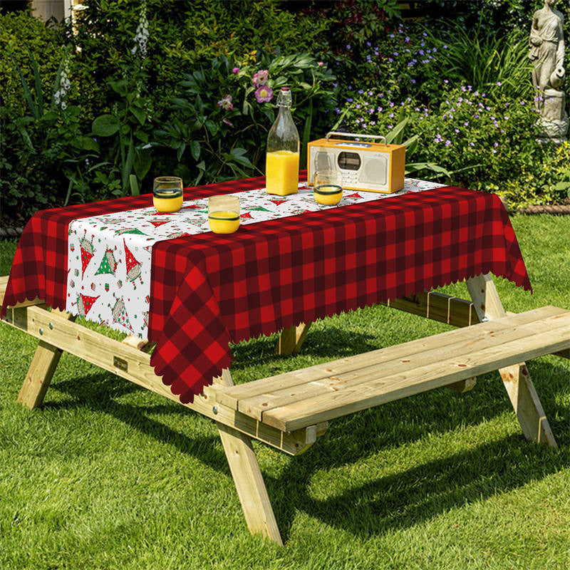 Aperturee - Red Plaid Dwarfs Repeat Christmas Tablecloth For Decor