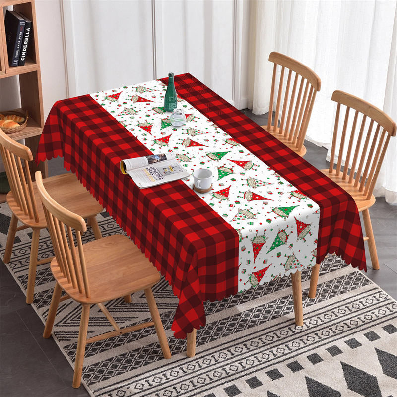 Aperturee - Red Plaid Dwarfs Repeat Christmas Tablecloth For Decor