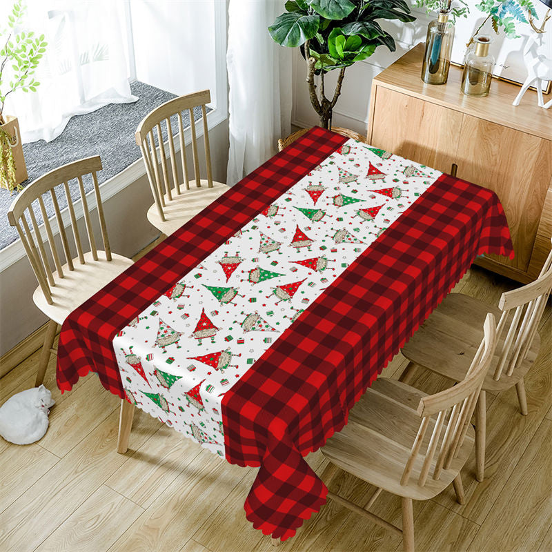 Aperturee - Red Plaid Dwarfs Repeat Christmas Tablecloth For Decor