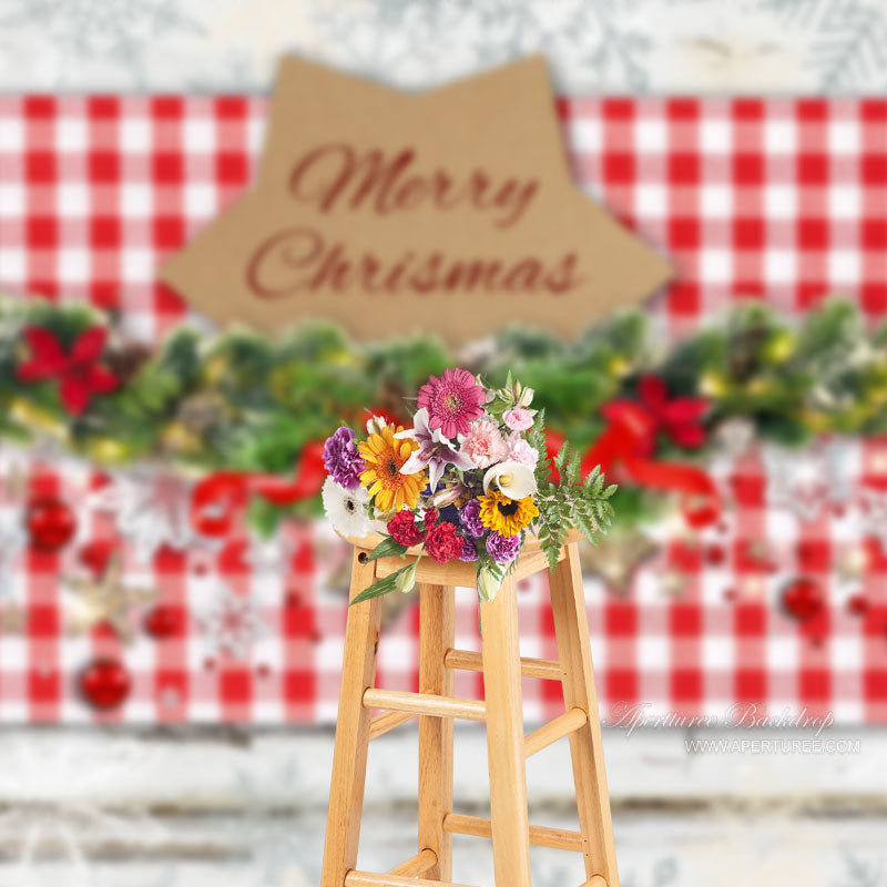 Aperturee - Red Plaid Jingle Bells Merry Christmas Backdrop