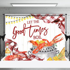 Aperturee - Red Plaid Seafood Boil Wine Lights Party Backdrop