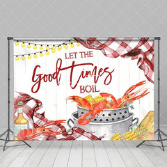 Aperturee - Red Plaid Seafood Boil Wine Lights Party Backdrop