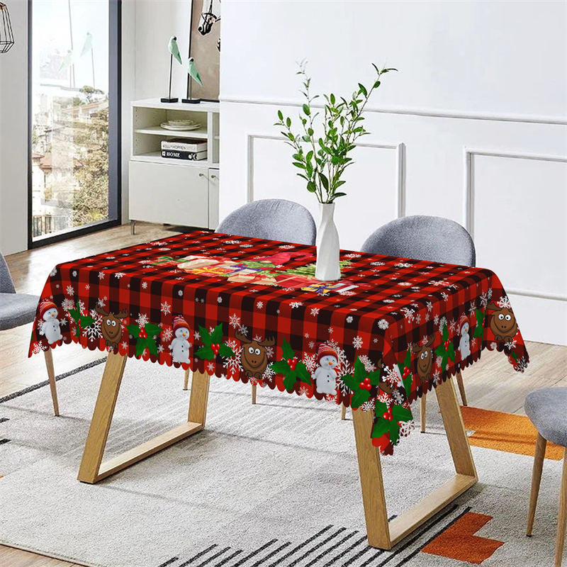 Aperturee - Red Plaid Snowy Christmas Party Rectangle Tablecloth