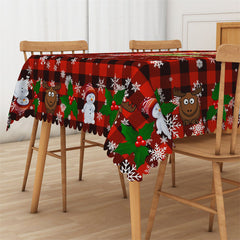 Aperturee - Red Plaid Snowy Christmas Party Rectangle Tablecloth