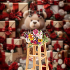 Aperturee - Red Plaid Teddy Bear Gifts Flowers Photo Backdrop