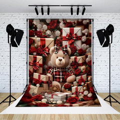 Aperturee - Red Plaid Teddy Bear Gifts Flowers Photo Backdrop