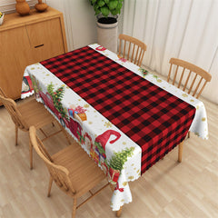 Aperturee - Red Plaid Truck Christmas Tree Rectangle Tablecloth