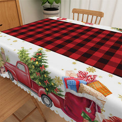 Aperturee - Red Plaid Truck Christmas Tree Rectangle Tablecloth