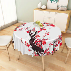 Aperturee - Red Plum Tree Print Ink Painting Round Tablecloth