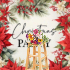 Aperturee - Red Poinsettia Floral Plant Christmas Party Backdrop