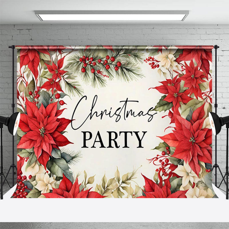 Aperturee - Red Poinsettia Floral Plant Christmas Party Backdrop