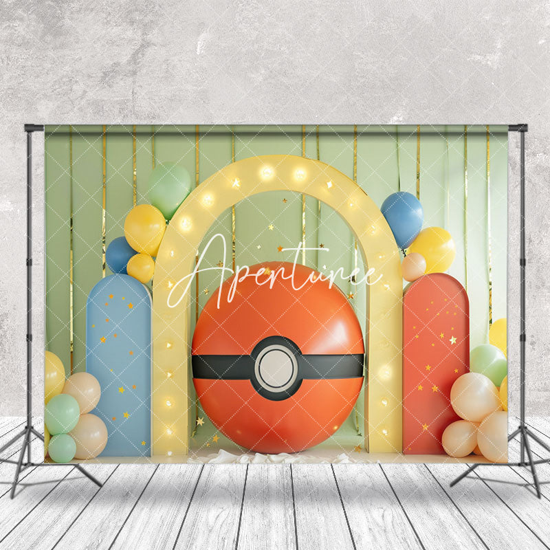 Aperturee - Red Pokeball Arch Door Cake Smash Photo Backdrop