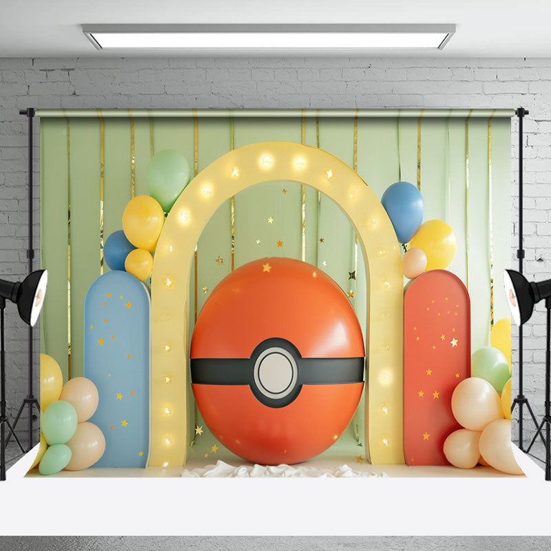 Aperturee - Red Pokeball Arch Door Cake Smash Photo Backdrop