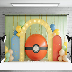 Aperturee - Red Pokeball Arch Door Cake Smash Photo Backdrop