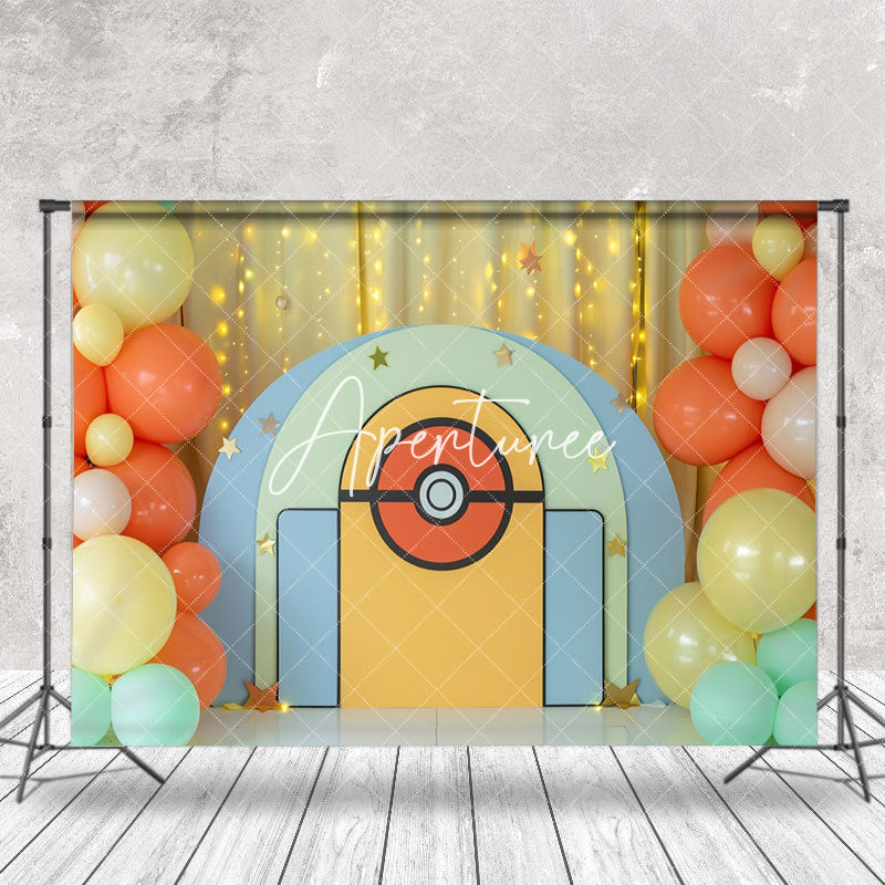 Aperturee - Red Pokeball Warm Light Curtain Cake Smash Backdrop