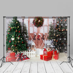 Aperturee - Red Presents Door Christmas Tree Birthday Backdrop