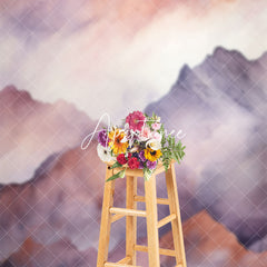 Aperturee - Red Purple Ink Painting Mountains Photo Backdrop