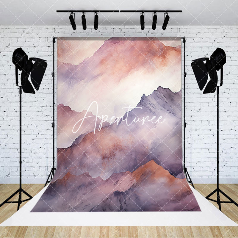 Aperturee - Red Purple Ink Painting Mountains Photo Backdrop