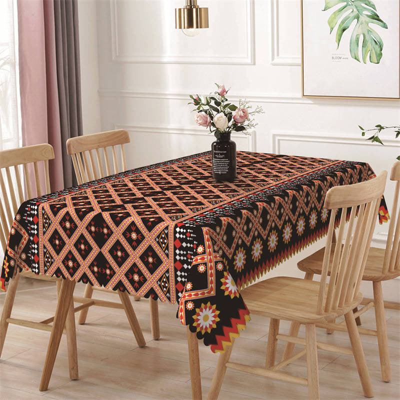 Aperturee - Red Rhombus Detailed Regular Rectangle Tablecloth