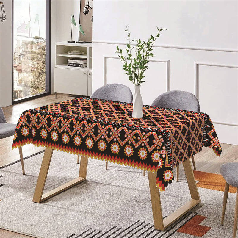 Aperturee - Red Rhombus Detailed Regular Rectangle Tablecloth