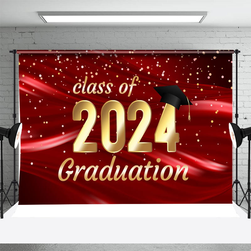 Aperturee - Red Ribbon Caps Class Of 2024 Graduation Backdrop