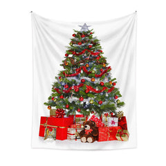 Aperturee - Red Ribbon Christmas Tree Gifts Room Wall Tapestry