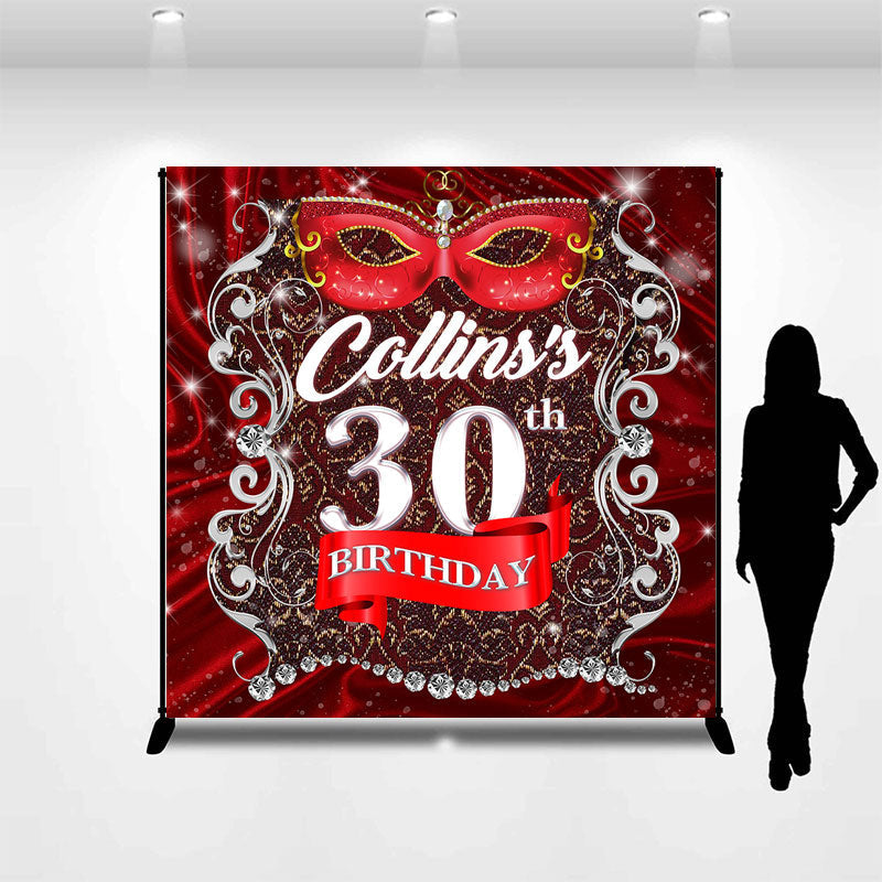 Aperturee - Red Ribbon Mardi Gras Custom 30th Birthday Backdrop