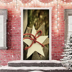 Aperturee - Red Rope Wooden Star Bokeh Christmas Door Cover