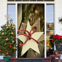 Aperturee - Red Rope Wooden Star Bokeh Christmas Door Cover