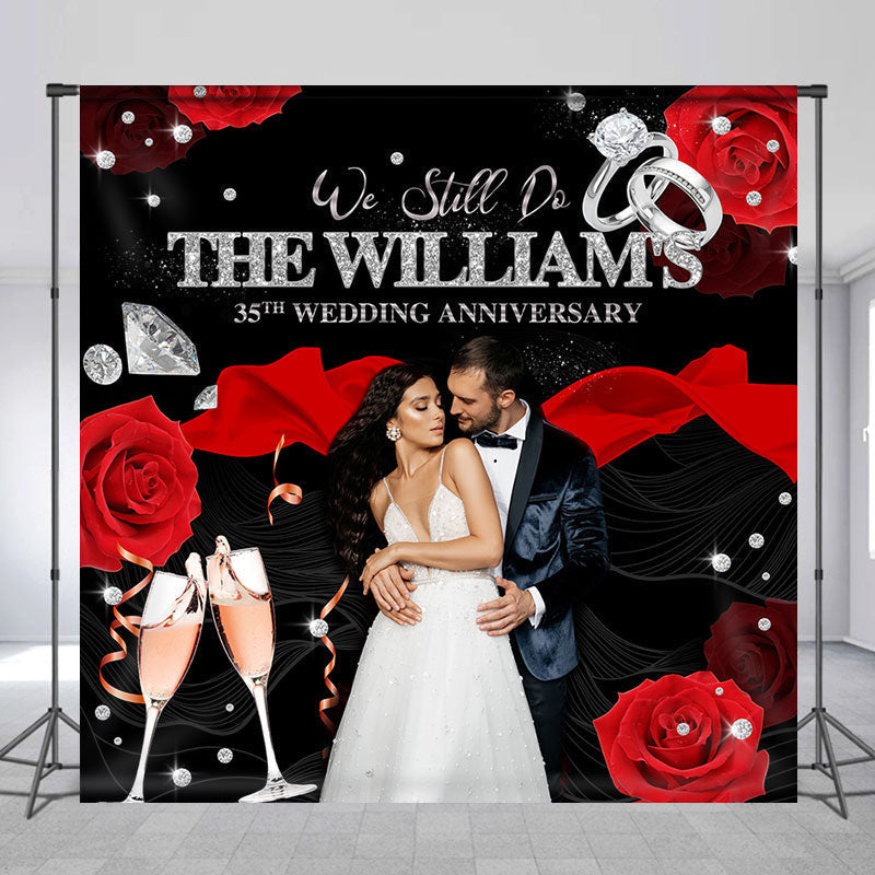 Aperturee - Red Rose Black Custom Name Anniversary Backdrop