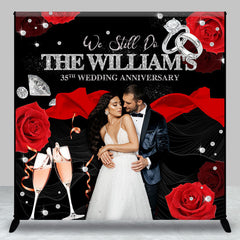 Aperturee - Red Rose Black Custom Name Anniversary Backdrop