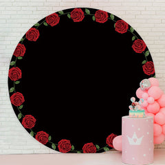 Aperturee - Red Rose Black Happy Birthday Circle Backdrop